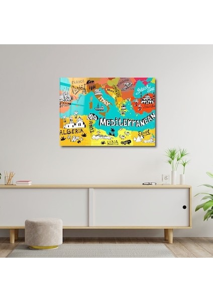 Artofwalldesign ''resimli Harita Akdeniz'' Cam Tablo Uv