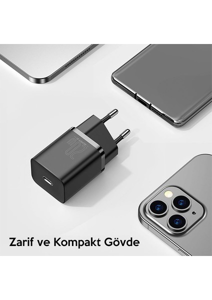 Super Si 20W Pd Type-C Girişli Akım Kontrollü Baseus Hızlı Şarj Adaptörü