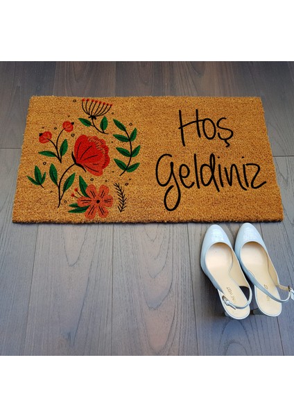 Hoş Geldiniz Çiçekli Koko Paspas