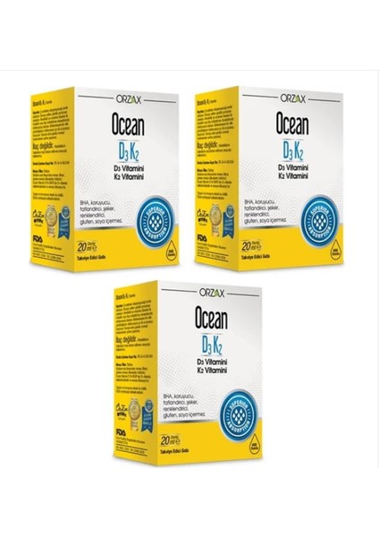 Orzax -Ocean D3 K2 20ML Damla x 3 Kutu