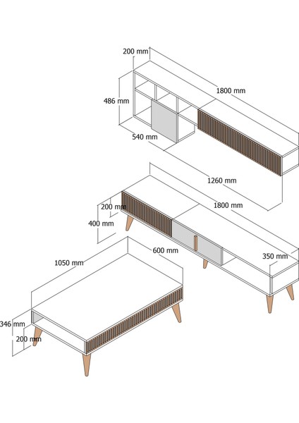 Variant Milan Tv Ünitesi ve Orta Sehpa Takımı - Ceviz / Antrasit