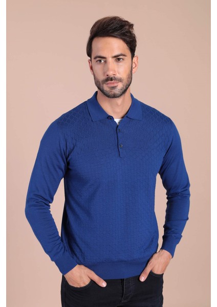 Polo Yaka Superfine Yün Kazak - Saks
