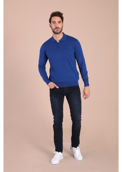 Polo Yaka Superfine Yün Kazak - Saks