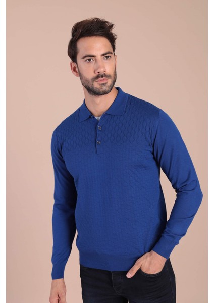 Polo Yaka Superfine Yün Kazak - Saks