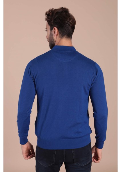 Polo Yaka Superfine Yün Kazak - Saks