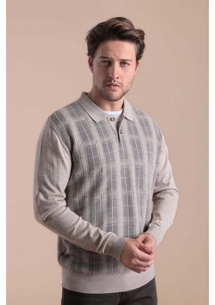 Polo Yaka Superfine Yün Kazak - Bej