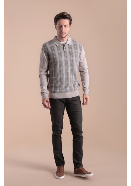 Polo Yaka Superfine Yün Kazak - Bej