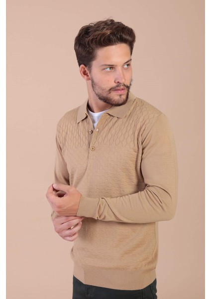 Polo Yaka Superfine Yün Kazak - Camel