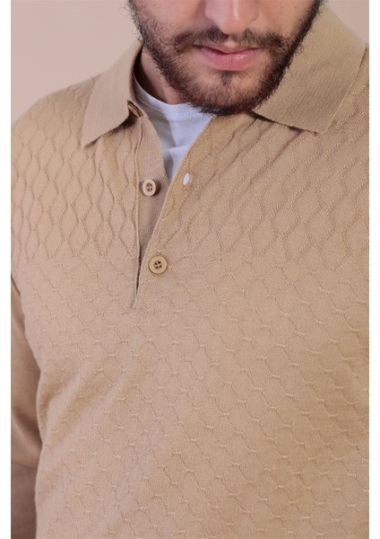 Polo Yaka Superfine Yün Kazak - Camel