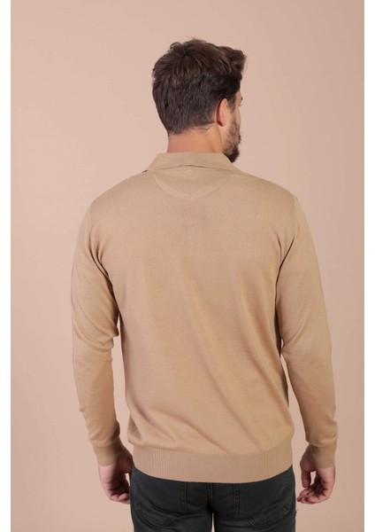 Polo Yaka Superfine Yün Kazak - Camel