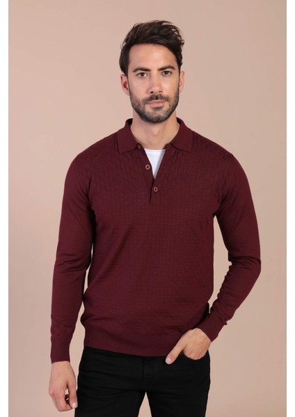 Polo Yaka Superfine Yün Kazak - Bordo