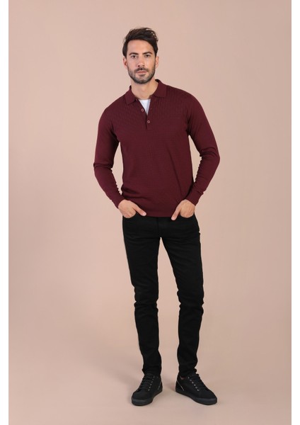 Polo Yaka Superfine Yün Kazak - Bordo