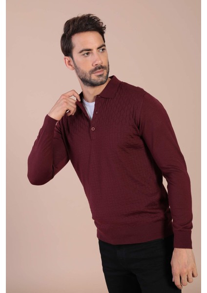 Polo Yaka Superfine Yün Kazak - Bordo