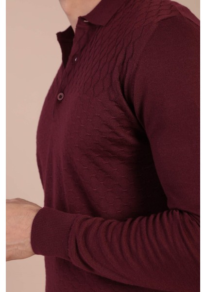 Polo Yaka Superfine Yün Kazak - Bordo