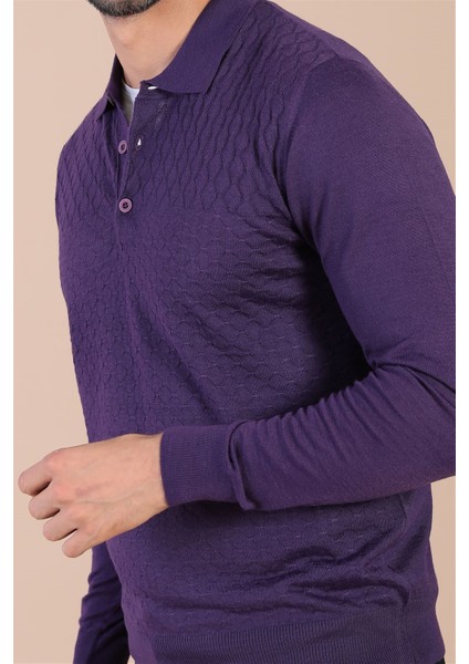 Polo Yaka Superfine Yün Kazak - Mürdüm