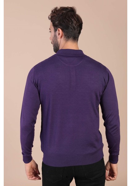 Polo Yaka Superfine Yün Kazak - Mürdüm