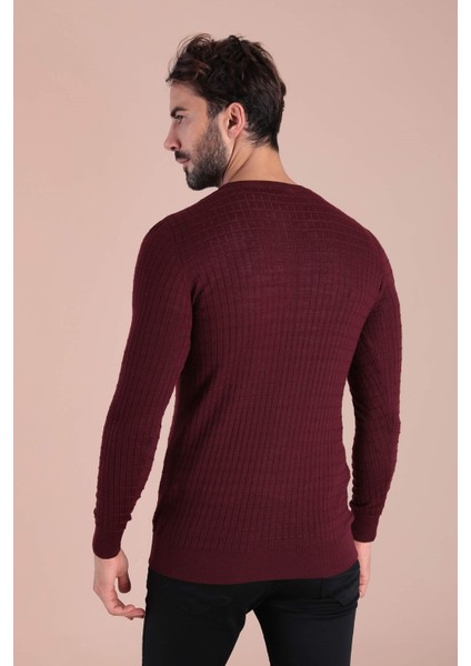 Bisiklet Yaka Superfine Yün Kazak - Bordo