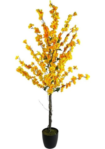 Yapay Ağaç Bahardalı Ağacı Sarı Japon Kiraz Çiçeği Sakura Çiçeği 127X70 cm Siyah Plastik Saksılı