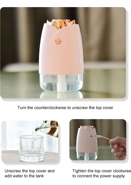 WT-H19 Renkli Gece Işıkları ile Gül Atomize Nemlendirici, Su Tankı Kapasitesi: 230ML (Beyaz) (Yurt Dışından) modelleri