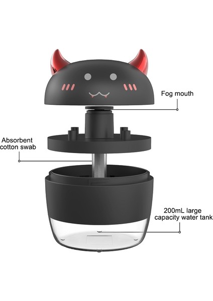 WT-H21 Şeytan Renkli Gece Işıkları ile Nemlendirici Nemlendirici, Su Tankı Kapasitesi: 200ML (Siyah) (Yurt Dışından) fiyatları