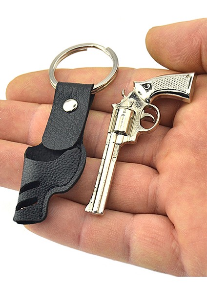 45 Lik Toplu Kovboy Tabancası Siyah Kılıflı Anahtarlık - Nikel modelleri