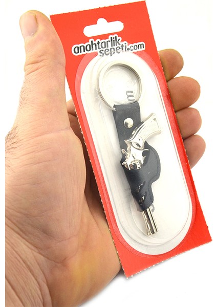 45 Lik Toplu Kovboy Tabancası Siyah Kılıflı Anahtarlık - Nikel indirimleri