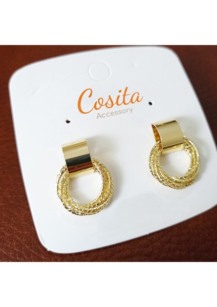Yellow Gold Metal Çoklu Vintage Küpe