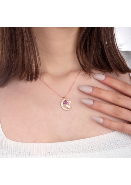 925 Ayar Gümüş Ay ve Kalp Motifli Anne Kucağı Kolye