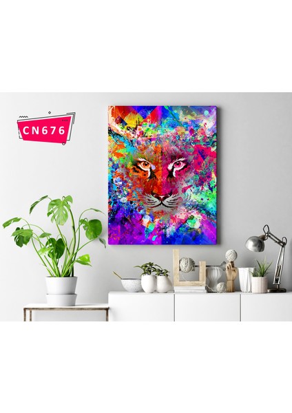 Renkli Geometrik Şekillerle Kaplan Silüeti / Eğlenceli Hediye