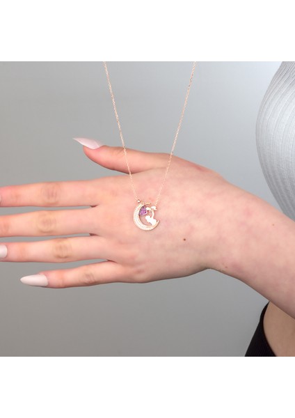 925 Ayar Gümüş Ay ve Kalp Motifli Anne Kucağı Kolye modelleri