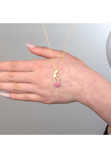 925 Ayar Gümüş Kalp Motifli Anne Kucağı Kolye