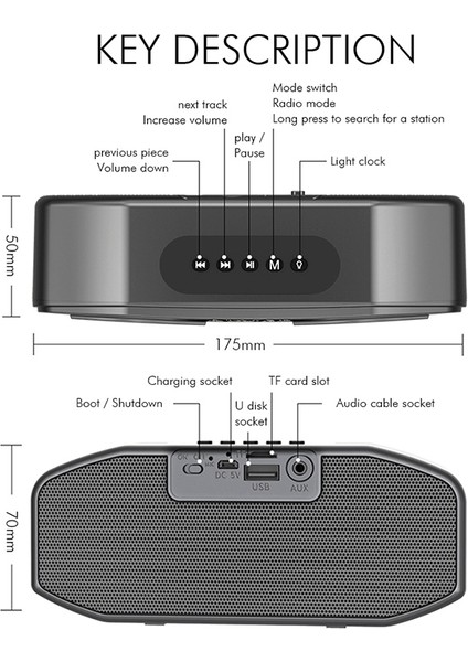 Szykd M5 Serin Baykuş Tasarım Bluetooth Hoparlör LED Flaş Kablosuz Hoparlör Fm Radyo Çalar Saat Tf Kart Siyah (Yurt Dışından)