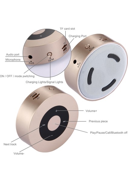 A8 Taşınabilir Stereo Bluetooth Hoparlör Dahili Mikrofon Eller Serbest Arama / Tf Kartı / Aux In Altın (Yurt Dışından)
