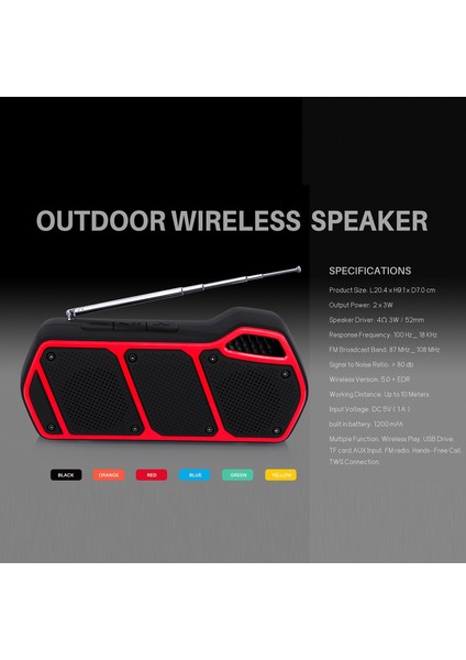 NR-5011FM Açık Taşınabilir Bluetooth Speelfer Yeşil (Yurt Dışından)