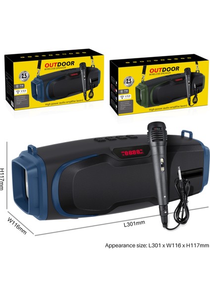NR-6012M Taşınabilir Açık Karaoke Kablosuz Bluetooth Hoparlör Yeşil (Yurt Dışından)