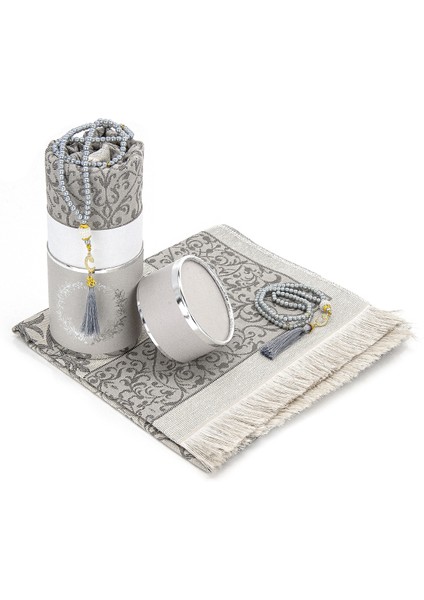 Özel Silindir Kutulu Seccade Seti Gri