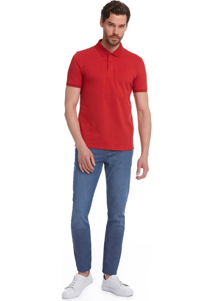 Erkek Kırmızı Regular Fit %100 Pamuk Polo Yaka Tişört