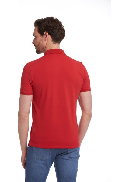 Erkek Kırmızı Regular Fit %100 Pamuk Polo Yaka Tişört