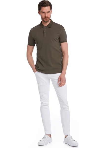 Erkek Haki Regular Fit %100 Pamuk Polo Yaka Tişört