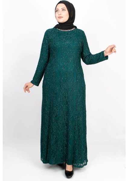 Taş Işleme Detaylı Simli Abiye Petrol MDA2167