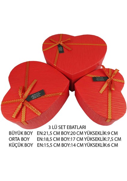 Kutu Karton Kalp Rengarenkli 3lü Set