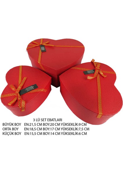 Kutu Karton Kalp Rengarenkli 3lü Set