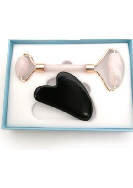 Pembe Kuvars Roller ve Obsidyen Gua Sha Set