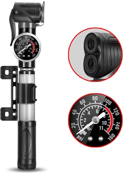 Mini Taşınabilir Manuel Yüksek Basınçlı Bisiklet Şişirme Pompası Gümüş Rengi (Yurt Dışından)