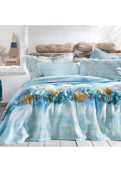 Bedding Aquamarine Çift Kişilik Pike Takımı - Turkuaz