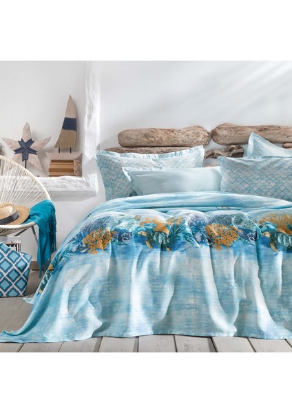 Bedding Aquamarine Çift Kişilik Pike Takımı - Turkuaz