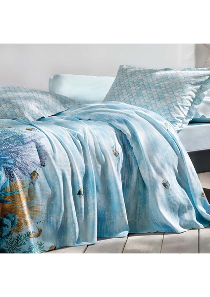 Bedding Aquamarine Çift Kişilik Pike Takımı - Turkuaz