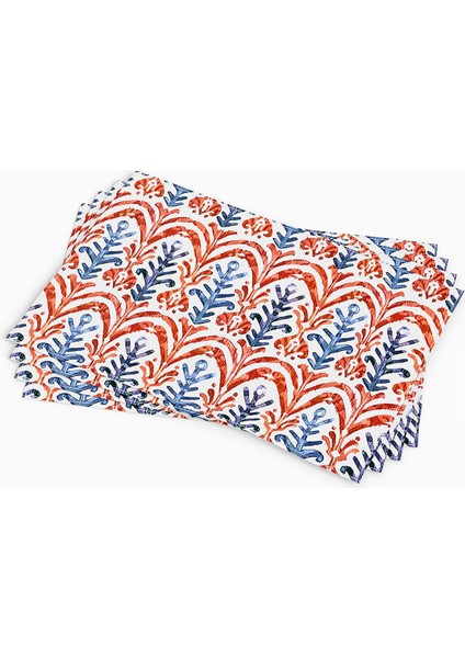 Kırmızı Mavi Etnik Desenli Dijital Baskılı Amerikan Servisi 4'lü Set CGH253-AS