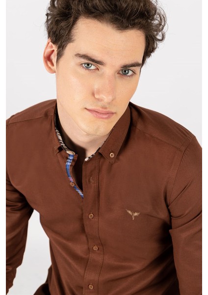 Slim Fit Dar Kesim Uzun Kol Poplin Oxford