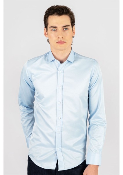 Modern Slim Fit Dar Kesim Düz Erkek Gömlek